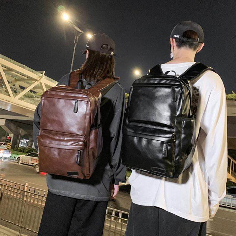 Backpack Soft Leather PU For Couples Men Women Travel Large Capacity Daypack Leisure Simple Laptop Student Schoolbag Trendy 2021