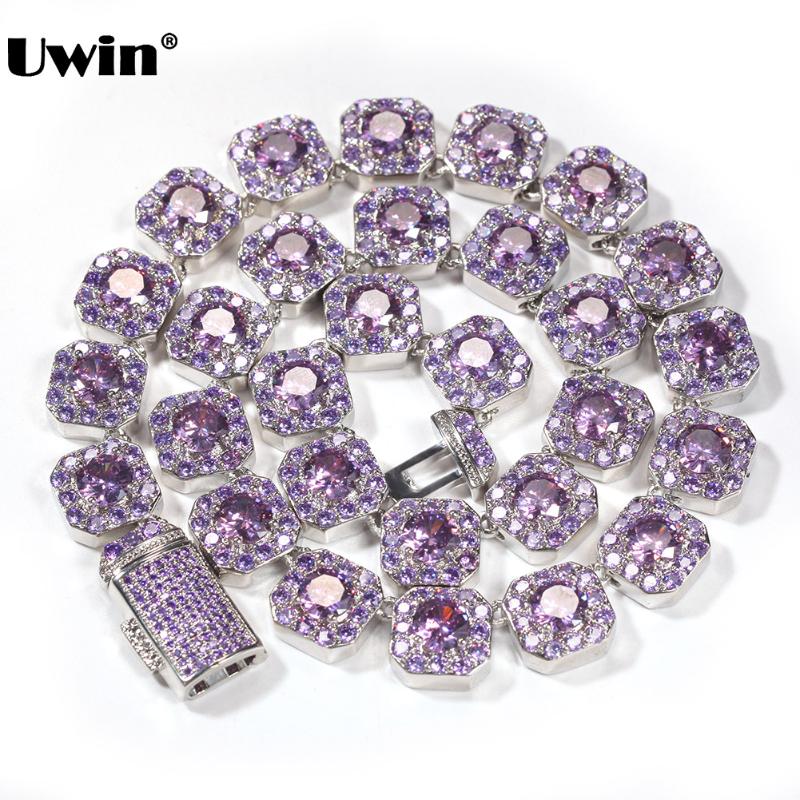 Chains UWIN 9mm Two Tone Purple Baguette CZ Necklaces For Women Iced Out Cubic Zirconia Choker Fashion Jewelry Gift