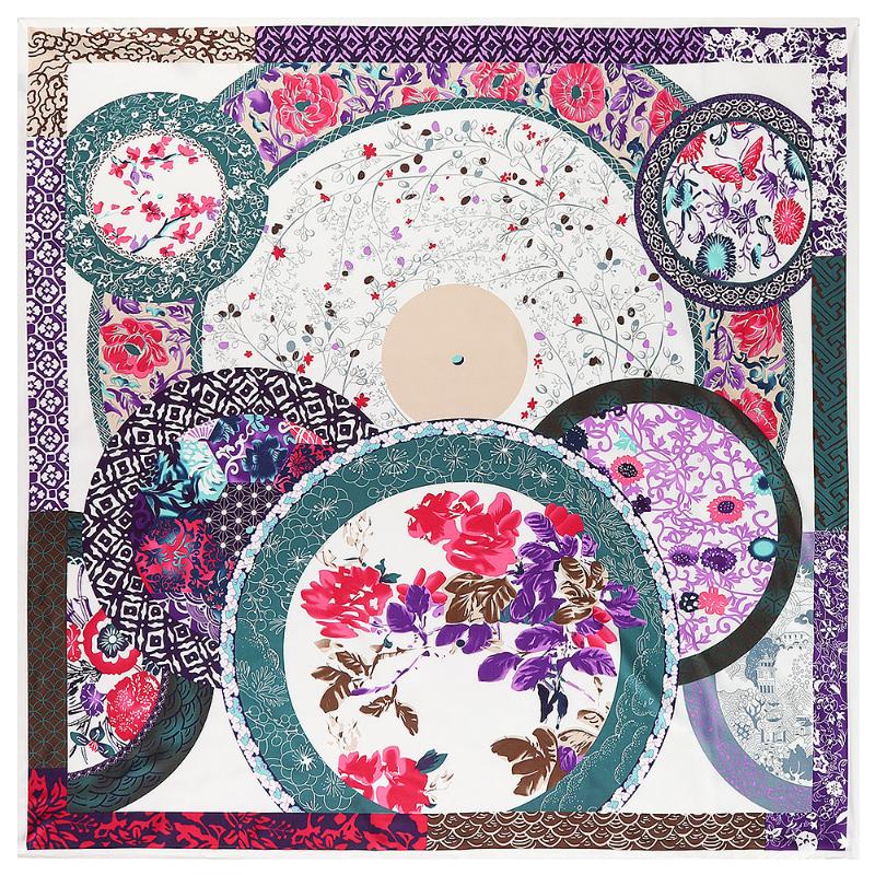 Scarves 100% Twill Silk Scarf For Women Print Female 130cm Square Shawl Bandana Head Hair Large Hijab Scarfs Ladies
