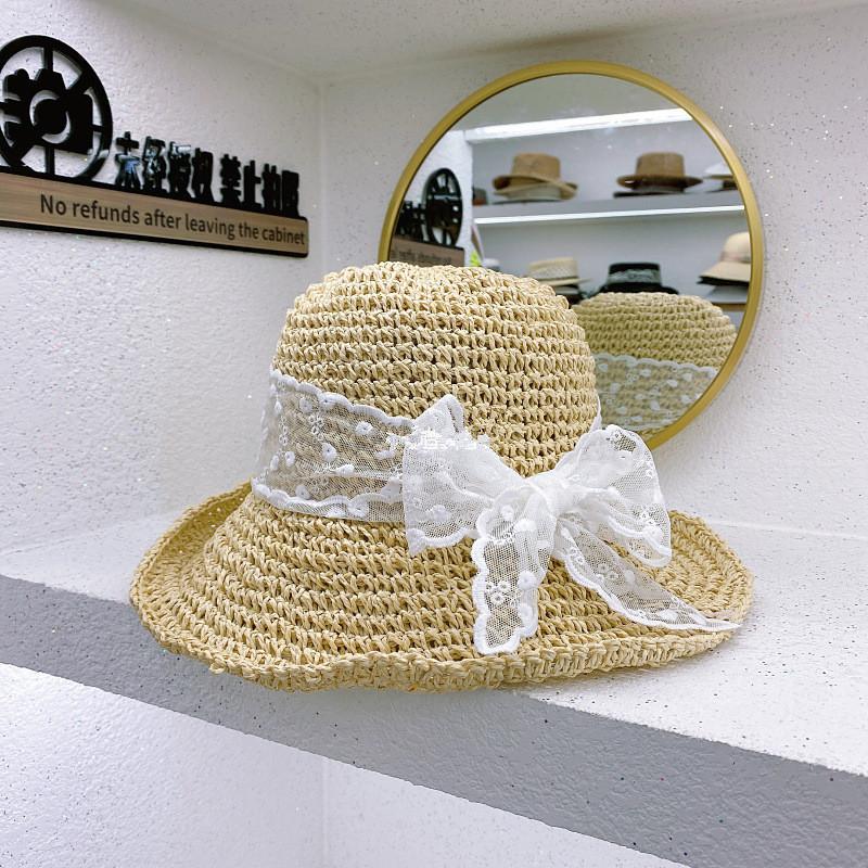 Wide Brim Hats 202106-YZ-DUDU Summer Crochet Hand Knitting Paper Lace Bowknot Holiday Lady Sun Cap Women Leisure Hat