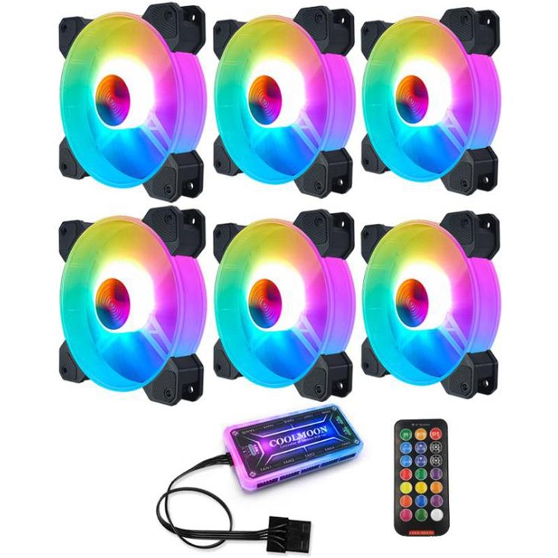 Laptop Cooling Pads COOLMOON F-YH Computer Case PC Fan RGB Adjust 120mm Quiet + IR Remote Cooler CPU 6Pcs