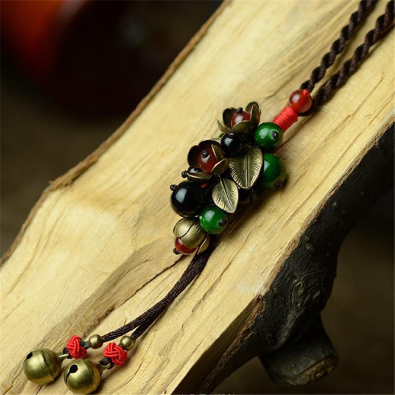 Pendant Necklaces Women Sweater Necklace Girl Vintage Fashion Jewelry Choker Bell Copper Flower Accessories XL137