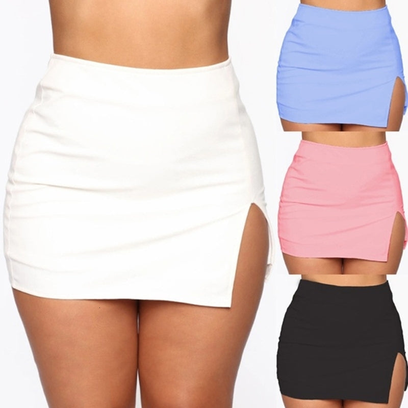 Skirts Minifalda ceida al cuerpo para mujer, Falda corta con abertura frontal, de color slido, P12 estilo Retro, cintura alta, T8L