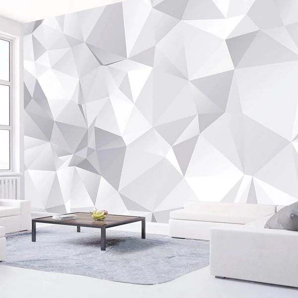 Custom Photo 3D Wall Murals White Grey Geometric Modern Living Room TV Background Wallpaper Home Decor Waterproof