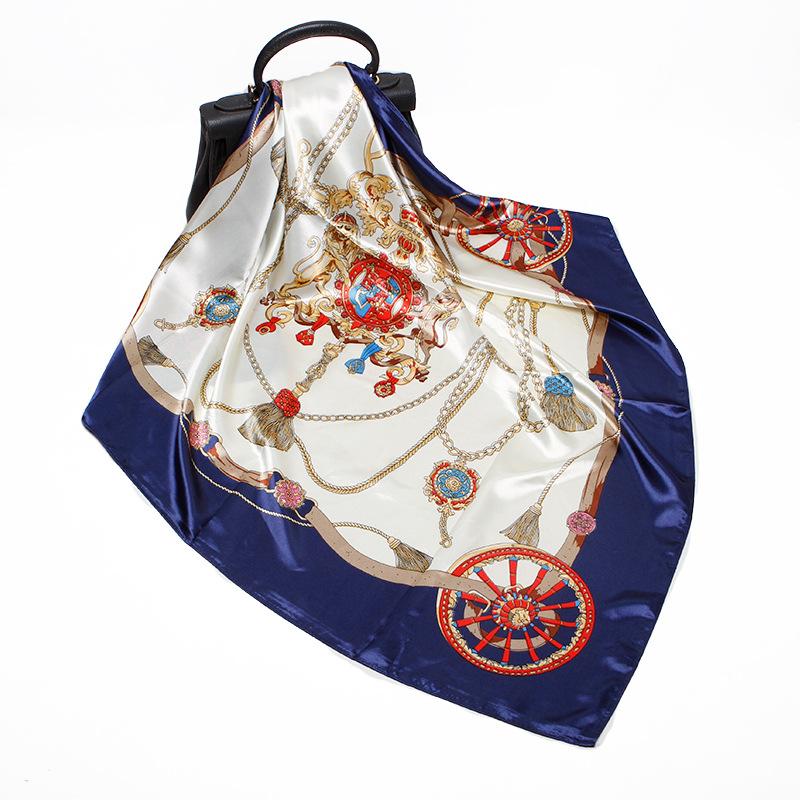 Scarves QLUKEOYY Silk Scarf Female 90cm Tassel Lighting Professional Large Square Muffler Neckerchief Gift Women