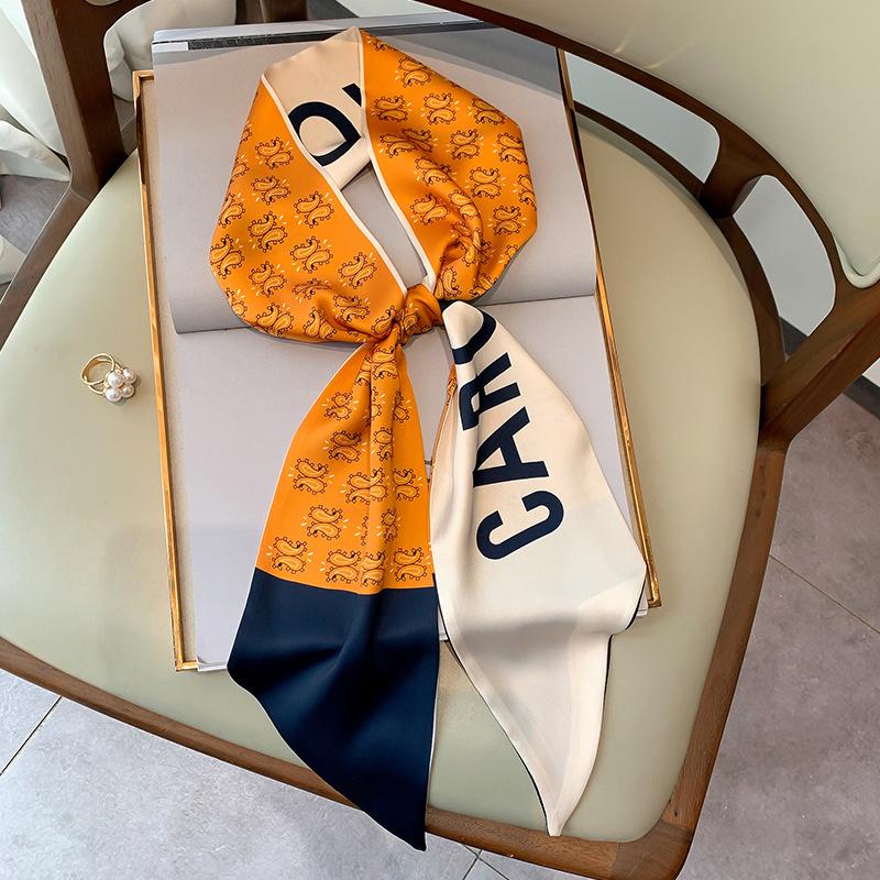 Scarves Silk Scarf Ribbon 15*150cm Letter Print Skinny Scarfs Lady Foulard Bandana Head Hijab Women Neck Ties Fashion Female Bag