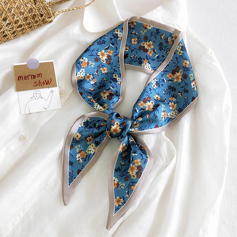Scarves MoriBty Spring-Autumn Women Silk Scarf Wraps Skinny Floral Neckerchief Ties Foulard Femme Hair Ribbon Headbands Luxury Bufandas