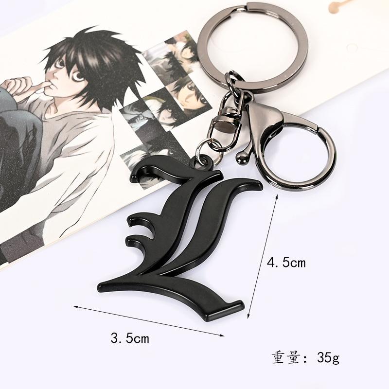 Keychains Death Note L Lawliet Necklace Old English Letter Notebook Pendant Beads Chain Keychain Cosplay Black Gothic Jewelry Accessories