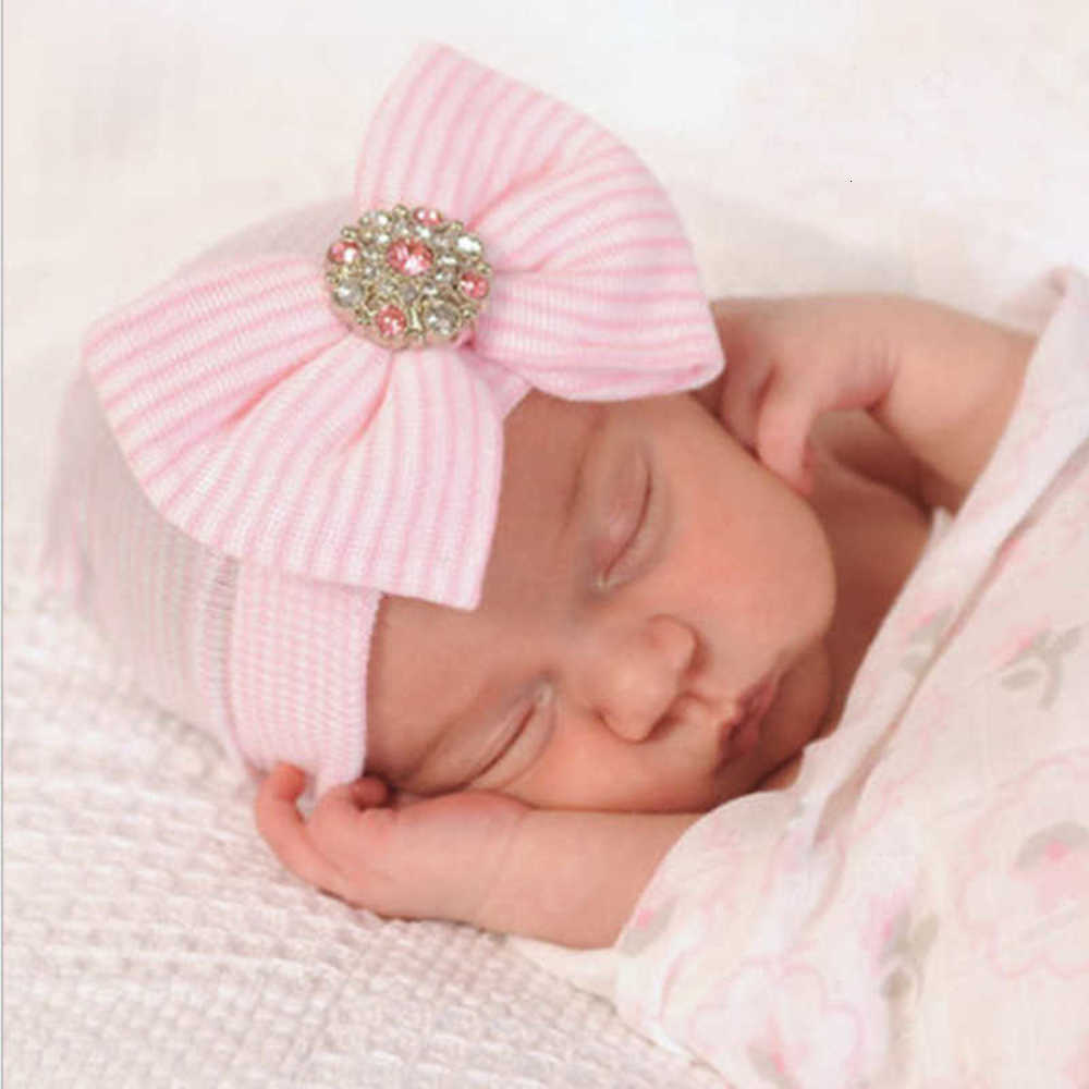2021 fashion baby hat big butterfly shining diamond autumn winter spring newborn knitted tire stripe