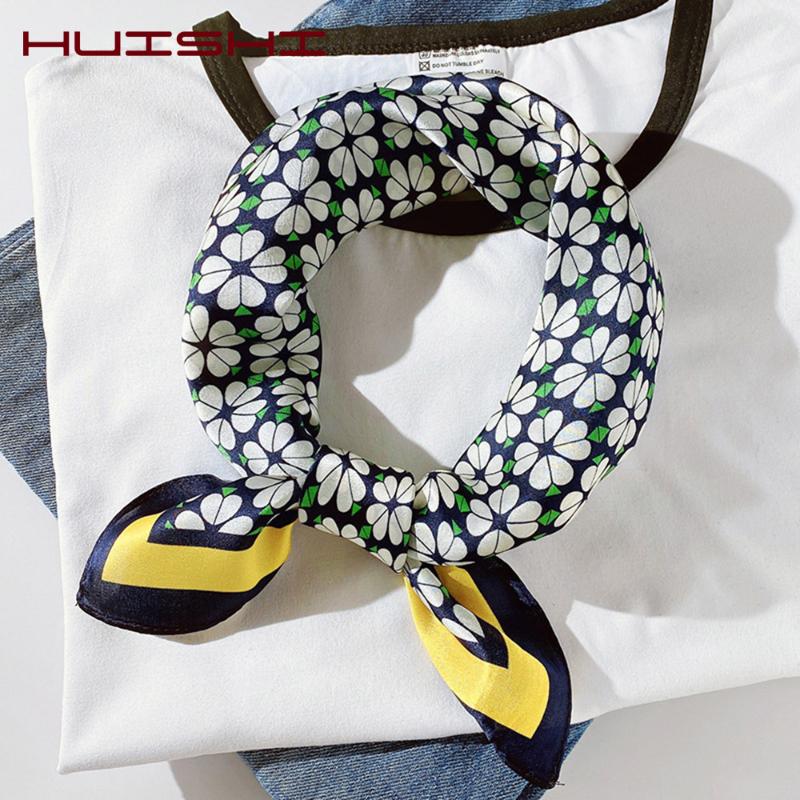 Scarves HUISHI Scarf Silk 100% Luxury Flower Print Foulard Femme Cute Women&#039;s Wrap Handkerchief Bandanas Accessories