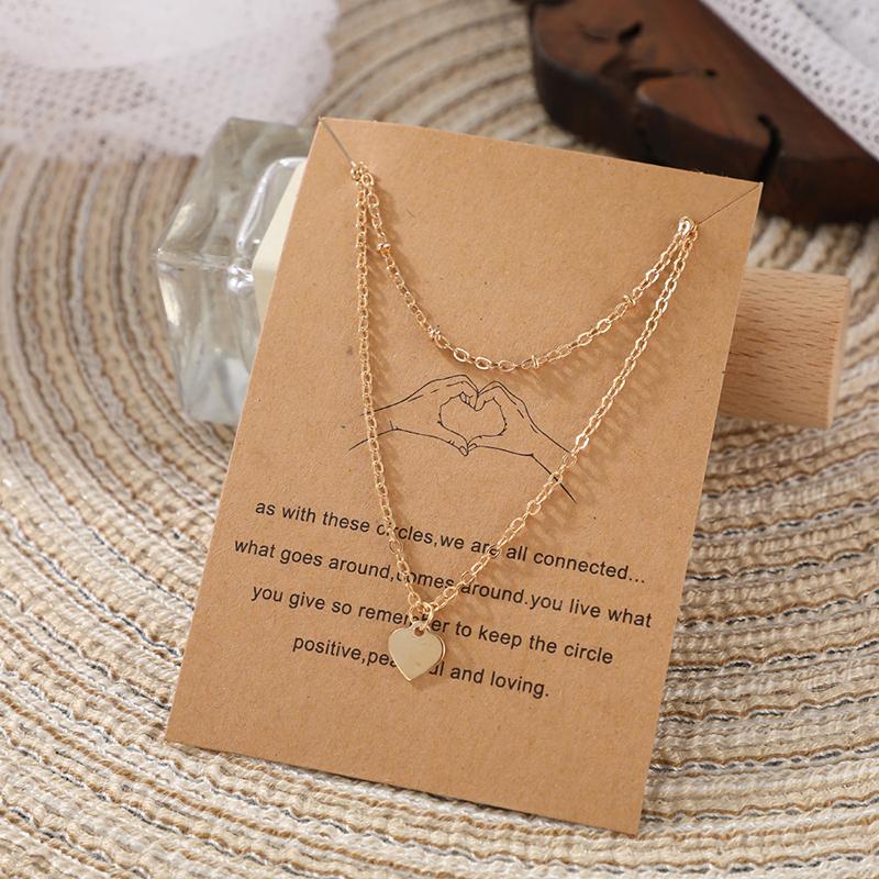 Chokers Retro Love Pendant Necklace For Women Gold Color Alloy Initial Double Layered Chain Statement With Card Fashion Jewelry