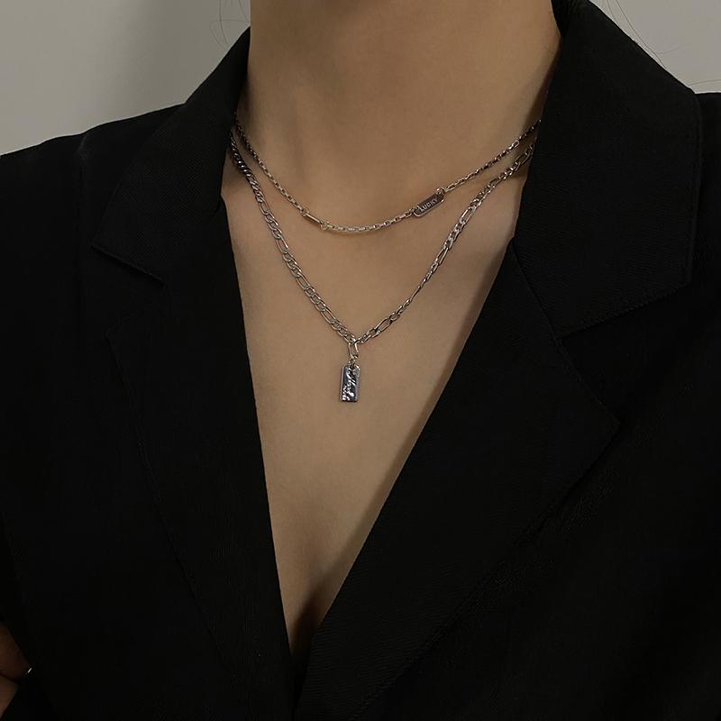 Chokers Korean Vintage Layered Necklace For Women Punk Cuban Link Chain Cute Statement Pendant Choker Stainless Steel Jewelry 2021