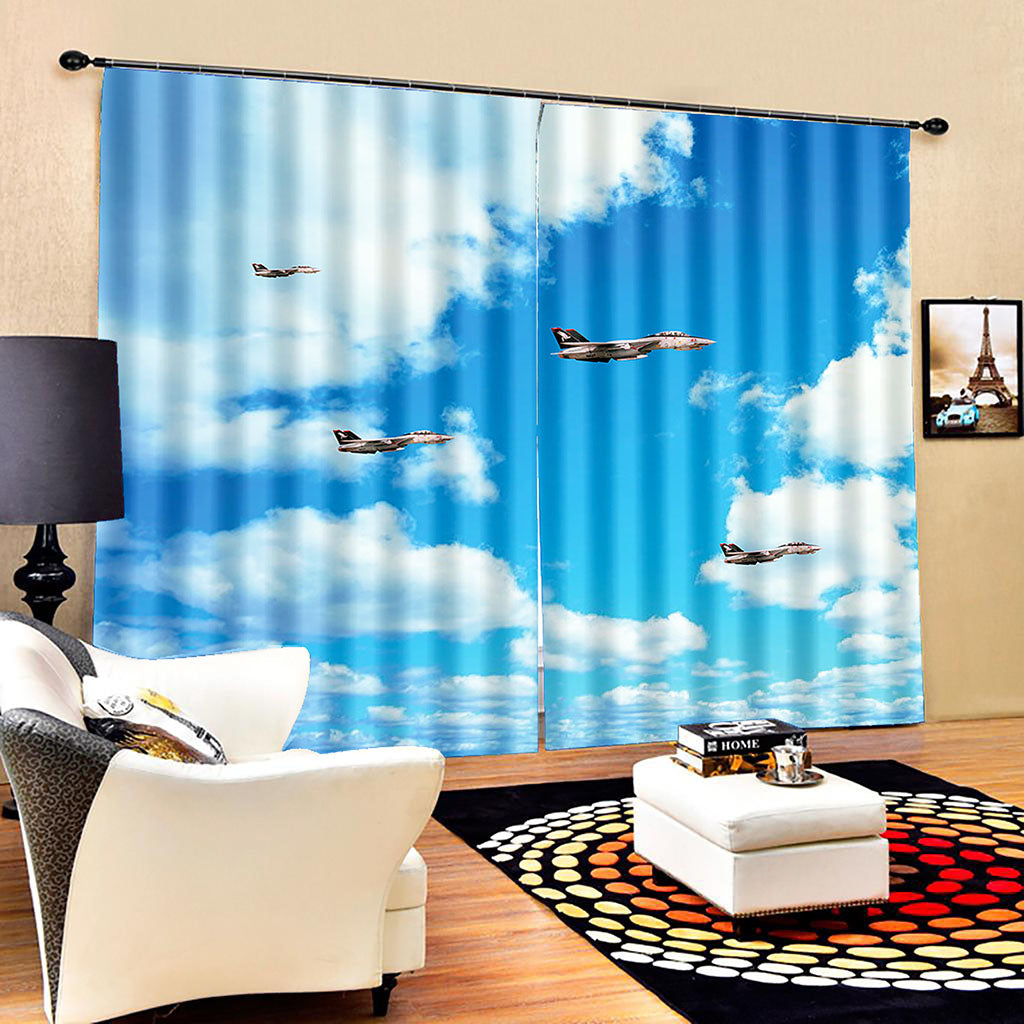 Printing Blockout Polyester blue sky curtain fly 3D Window Curtains For Living Room Bedroom