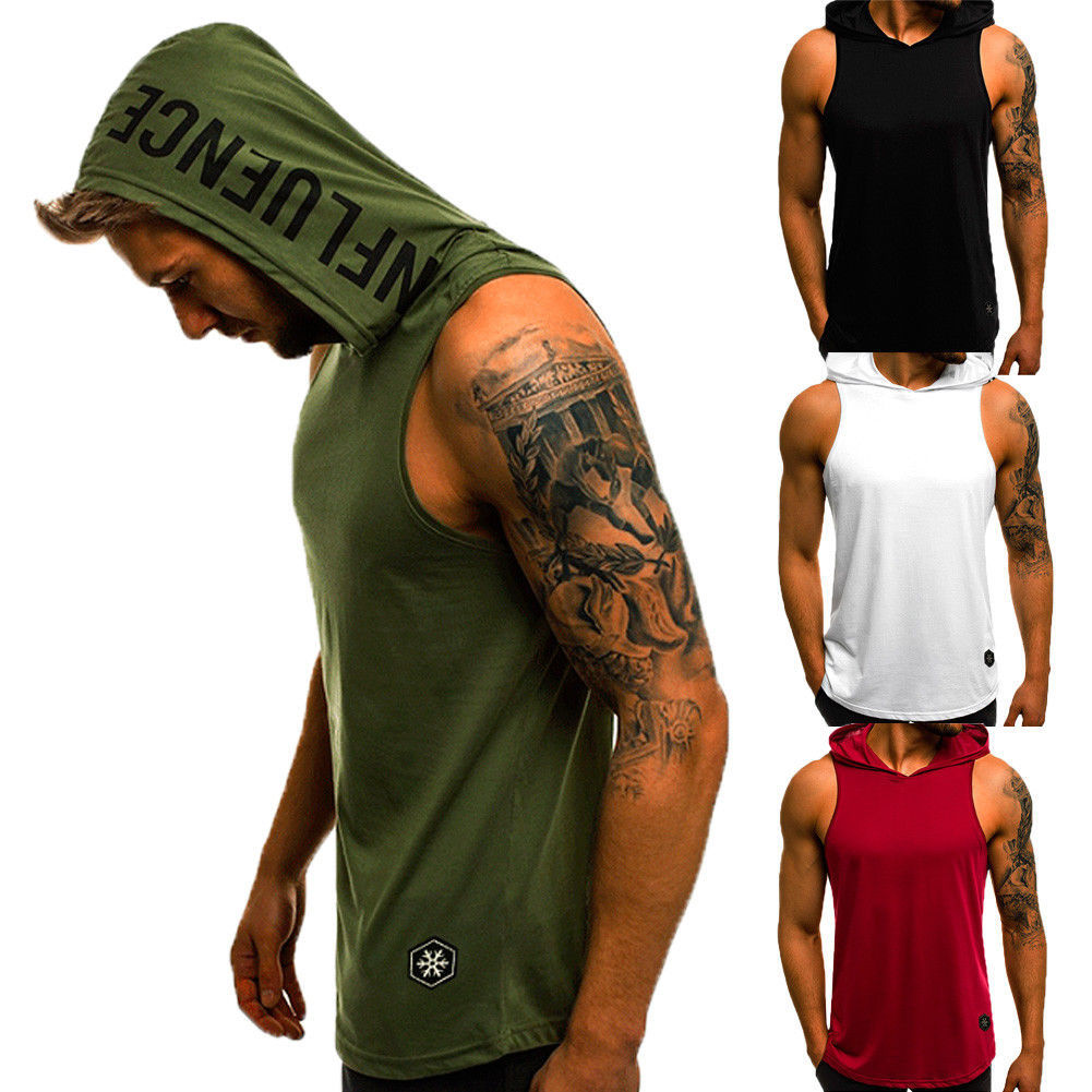 Men&#039;s Tank Tops Cotton Sleeveless Hoodie Bodybuilding Workout Muscle Fitness Shirts Male Jackets Top M 3XL 4C0N
