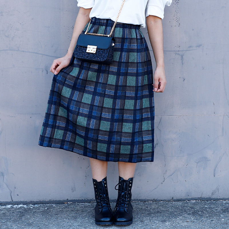 Skirts Women&#039;s Woolen Blends Checked Skirt Pleated Midi Warm Vintage Plaid A-Line High Waist For Girls Winter Autumn Bottom 6VQH