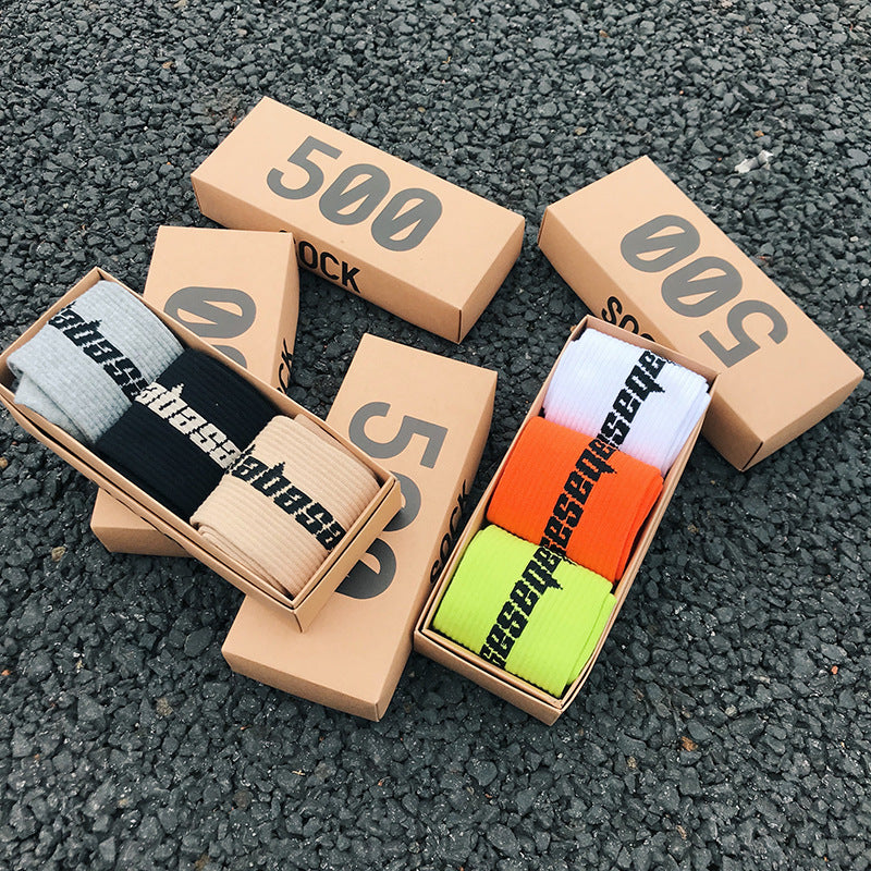 Men and Women Personality Sock 3 Pairs-Box Fashion Stock Crew SEASON 6 CALABASAS Socks Match 500 Tidal Youth