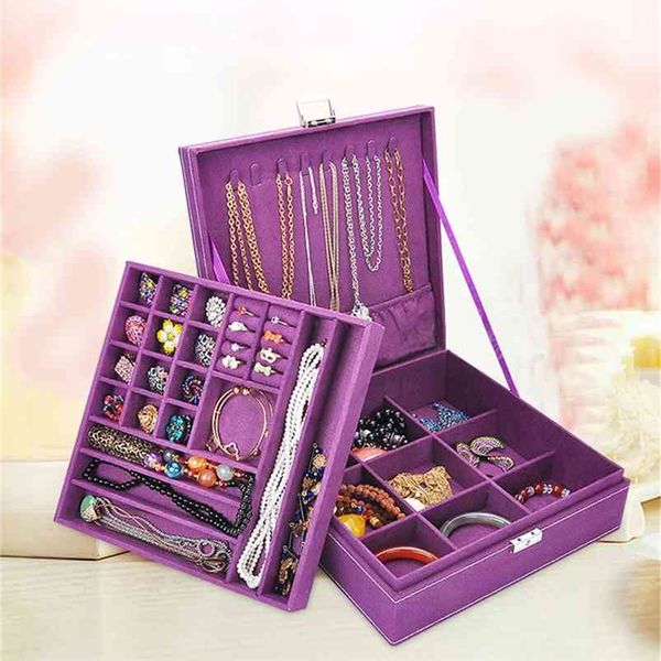 Large Double-layer Jewelry Storage Box Earring Ring Necklace Watch Ladies Lipstick Cosmetics Beauty Makeup 210423