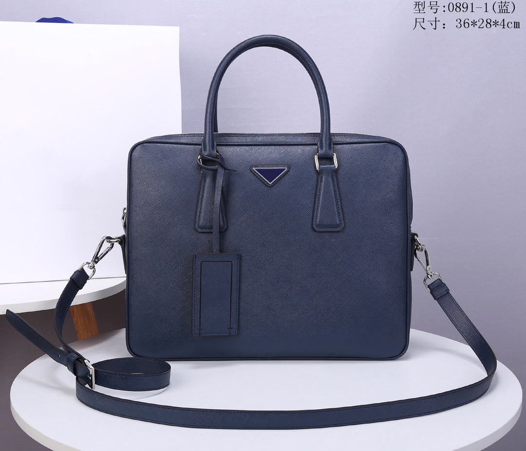 2021 men&#039;s blue leather designer with briefcase high-quality large-capacity laptop bag retro fashion waterproof handbag office casual two color