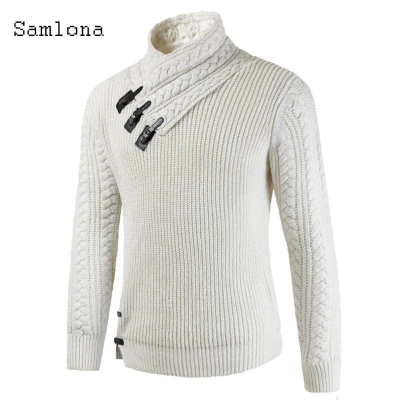 Men&#039;s Knitting Sweater Turtleneck Mens Autumn New Casual Patch Design White Gray Sweaters Pullovers Homme Men Winter Warm Clothes