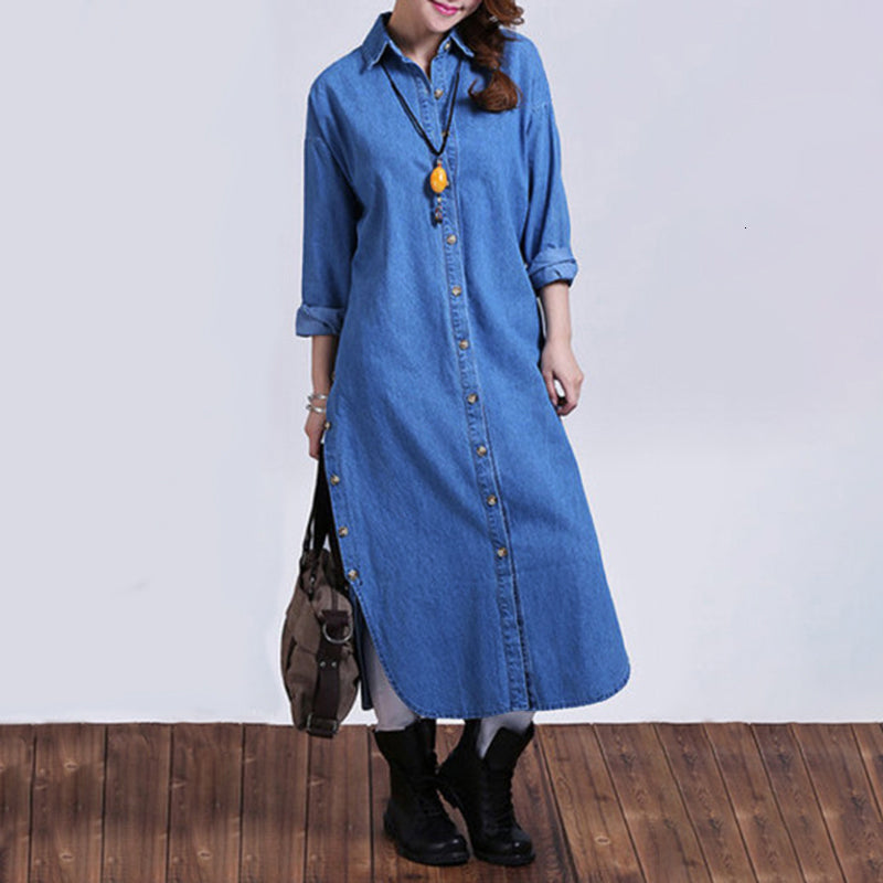 Women&#039;s Blouses & Shirts Kaftan Solid Midi Calf Dress Spring Sundress 2021 VONDA Casual Long Sleeve Lapel Dresses Vestidos Female