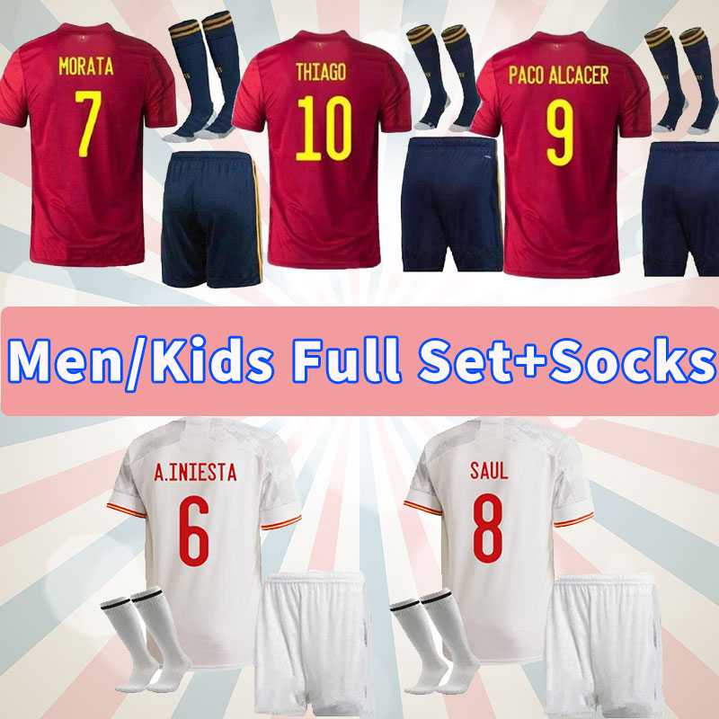 Youth Spain Jersey Kids Socks Set PACO ALCACER MORATA SERGIO RAMOS CAZORLA BUSQUETS DE GER GERARD NAVAS SAUL Football Shirt Kits