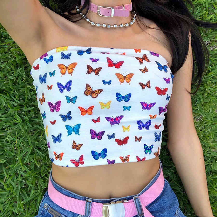 Women&#039;s Tanks & Camis Breast Wrapping Sleeveless Tees Butterfly Printing Crop Top Fashion Ladies Clothing Beach Designer Tops Women Summer S