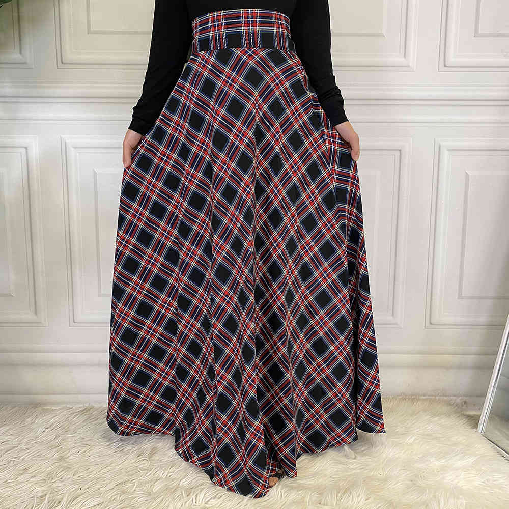 Casual Dresses Muslim Fashion Pencil Long Plaid Skirt High Waist Maxi Woman Skirts Middle East Turkey Islam Clothing Arabic Faldas