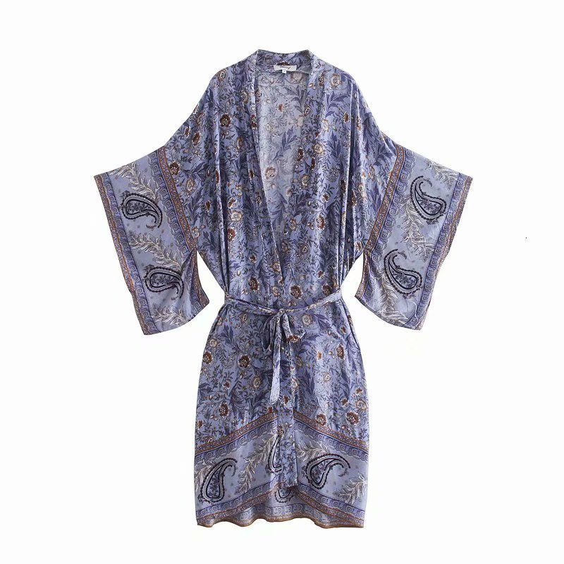 Women&#039;s Blouses & Shirts 4 Colors Women Long Kimono Cardigan Summer Floral Print Bohemian Sashes Wrap Robe Beach Boho Shirt Loose