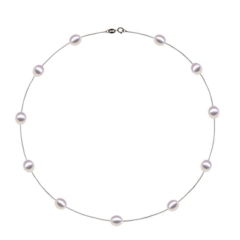 Genuine S925 Sterling Silver Choker Necklace 7-8 Mm 100% Natural Pearl Pendants & Necklaces For Women Chains