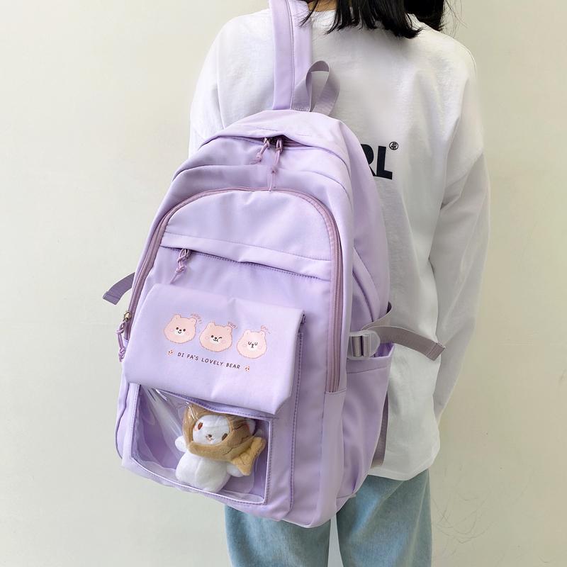 Kawaii Bear Backpack Women Nylon Cute Waterproof Laptop Bag Large Capacity Cartoon Casual Vintage School For Girl