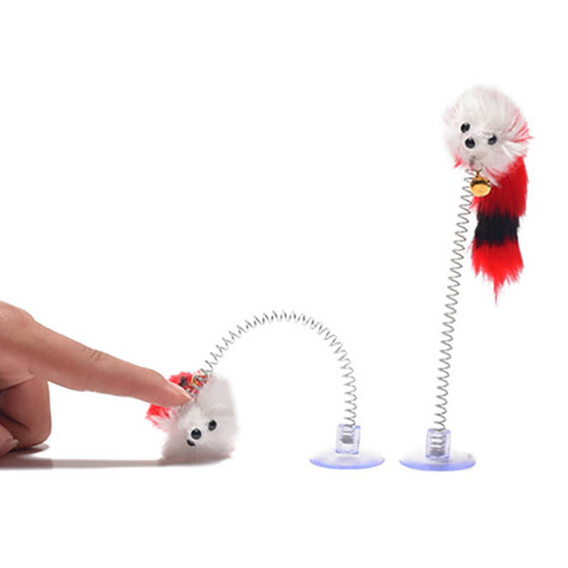 1Pcs Plastic Cat Toys Random Color Mice Shape Pet Products 20*10CM with Bottom Sucker Funny Elastic