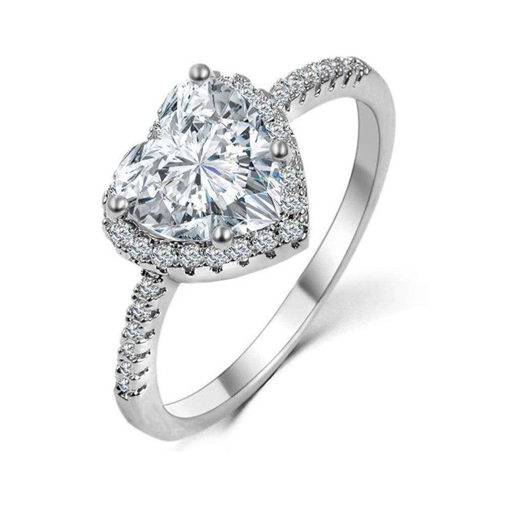 Size 5-6-7-8-9 Real Silver Ring 8mm Heart Shape Cubic Zircon Bridal Wedding Engagement 925 Jewellery