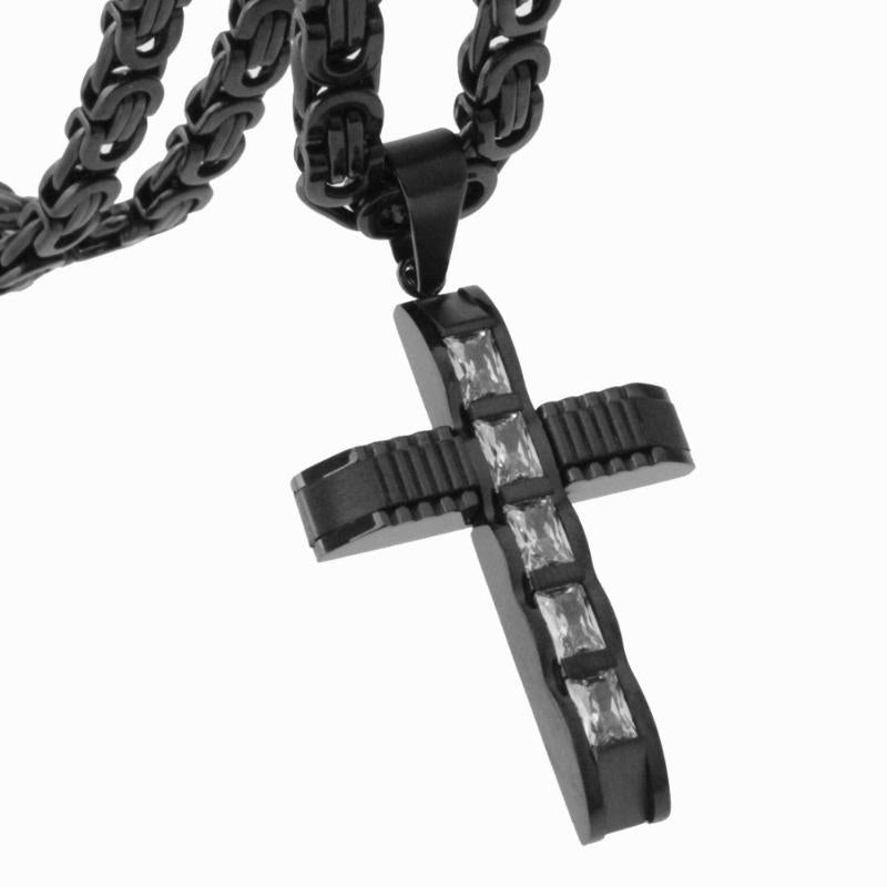 Multi Color Stainless Steel Jesus Cross 16-40&quot; Pendant Necklace 6mm Link Byzantine Chain Choker Necklaces Men Jewelry Chains