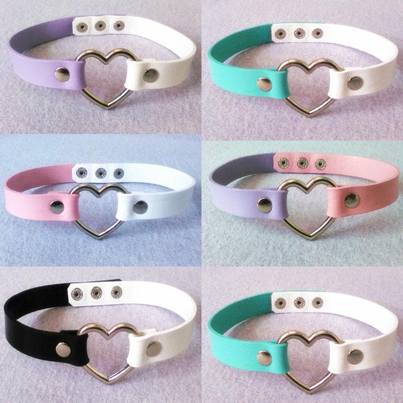 Fashion Jewelry Cosplay Handmade Punk Rock Gothic Stud Real Leather Harajuku Kawaii Lolita Heart Collar Metal Choker Necklace Chains