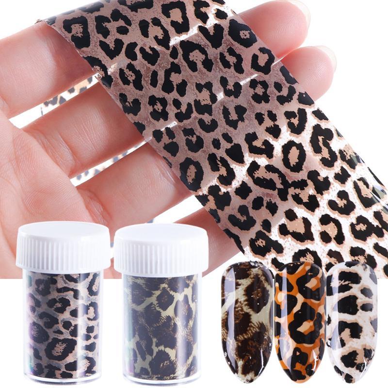 1 Roll Leopard Print Nail Stickers Foil Water Transfer Decals 3D Designs Nails Art Decorations Tips Polish Sliders Wraps Tools