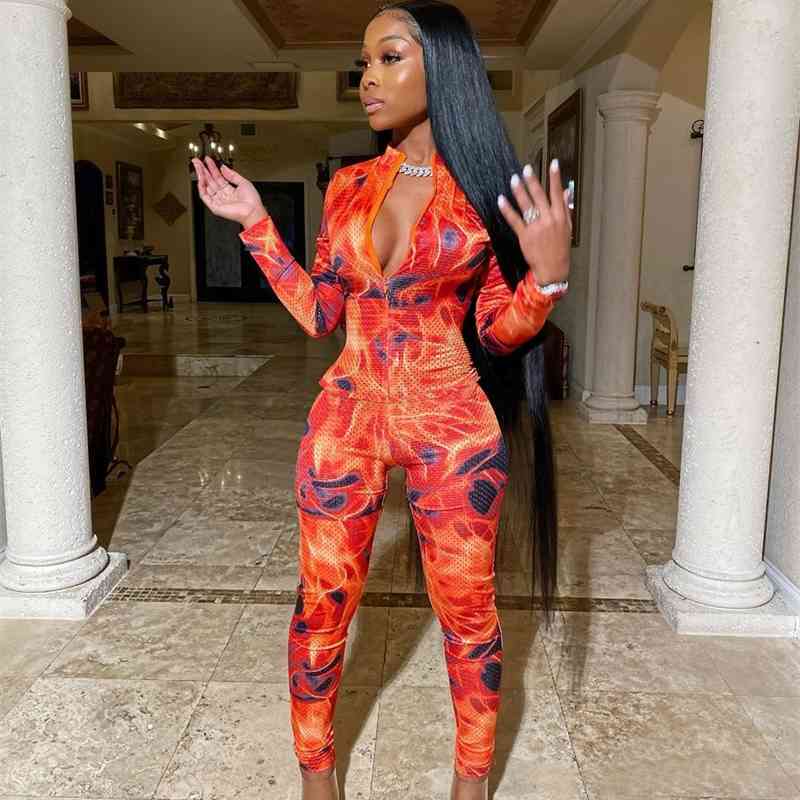 Women Mesh Tie-Dye Printing Two Piece Sets Fashion Lady V-neck Full Sleeve Coats High Waist Bodycon Leggings Tracksuits Outfits