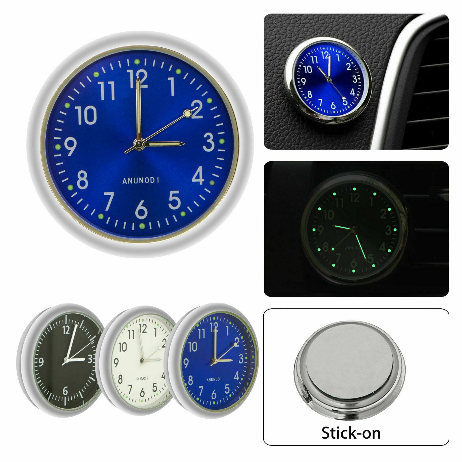 Pocket Small Mini Luminous Quartz Analog Watch Stick-On Clock for Car Boat Bike Home Office Supplies