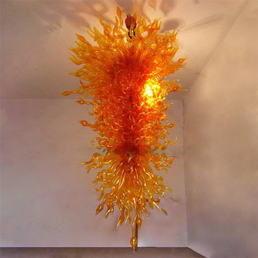 Art Deco Lamp Indoor Lighting Amber Colored Glass Hand Blown Crystal Chandeliers with LED Bulbs Lights Pendant Lamps 100 By 180cm for Home and Hotel