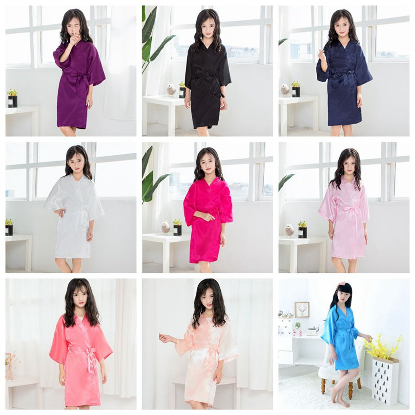 Children Girls Summer Robes Kids Girls Solid Silk satin kimono robe girls Bathrobe Sleepwear Pajamas night-robe LJJA3828