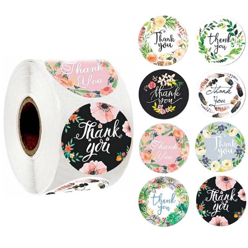 100-500Pcs-Roll Around Flowers Thank you Stickers Scrapbooking For Package Seal Labels Custom Sticker Decoration Bruiloft sticker