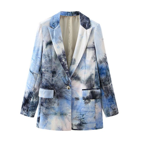 BLSQR Winter Women Tie-dye Suit Blazer Coat Vintage Long Sleeve Single Button Female Outerwear Office Lady Chic Tops 210430