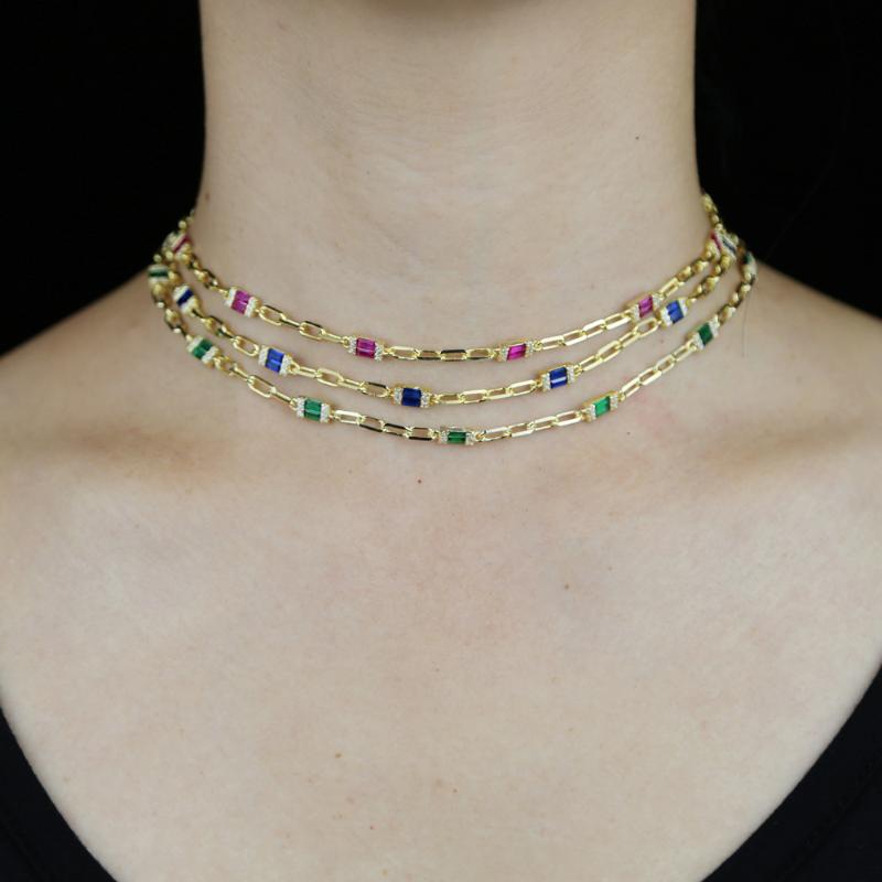 Square CZ Choker Fashion Gold Color Link Chain Baguette Green Jewelry Cute Pendant Necklace For Women Necklaces