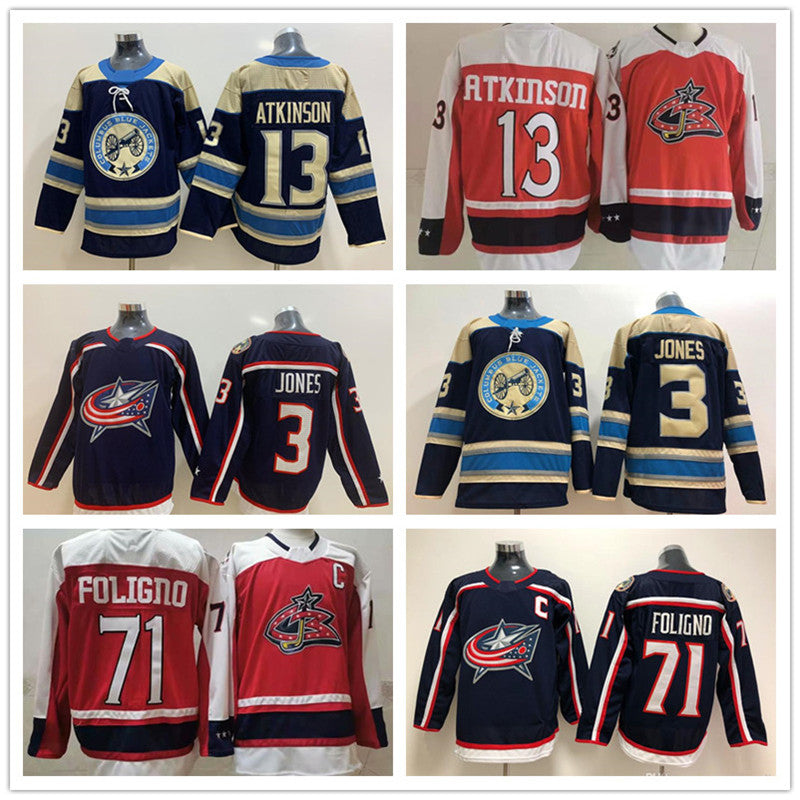 Reverse Retro Columbus Blue Jackets 13 Cam Atkinson Jersey 71 Nick Foligno 3 Seth Jones Blank Ice Hockey White Blue Navy Man Stitched uniform shirt