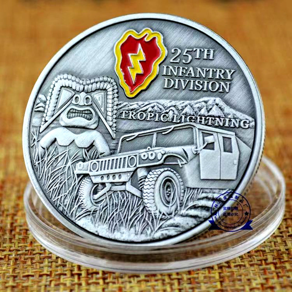 50pcs Non Magnetic Military Craft Badge This We&#039;ll Defen 25th Infantry Division Tropic Lighttning Bronze Plated Challenge Coin