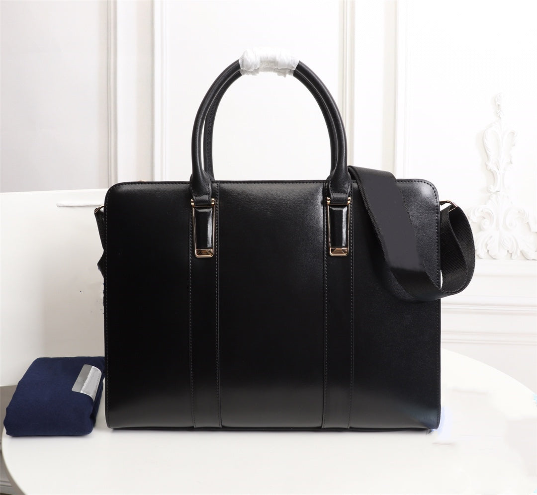 men&#039;s black leather designer waterproof briefcase high quality laptop bag large capacity casual simple office handbag