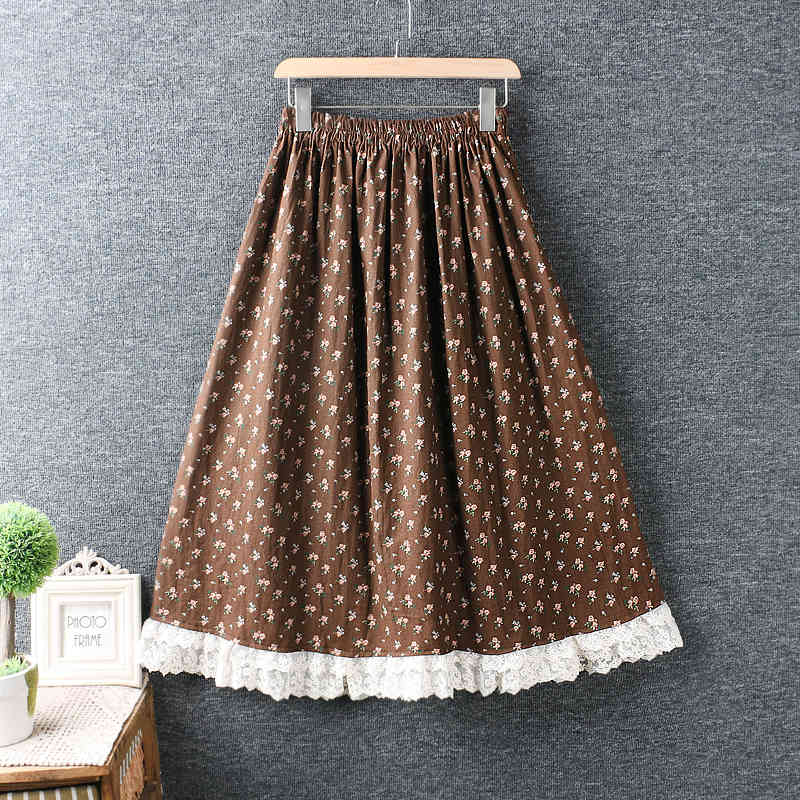 Skirts Japanese lace lacing patchwork forest floral print skirt mori girl S35E