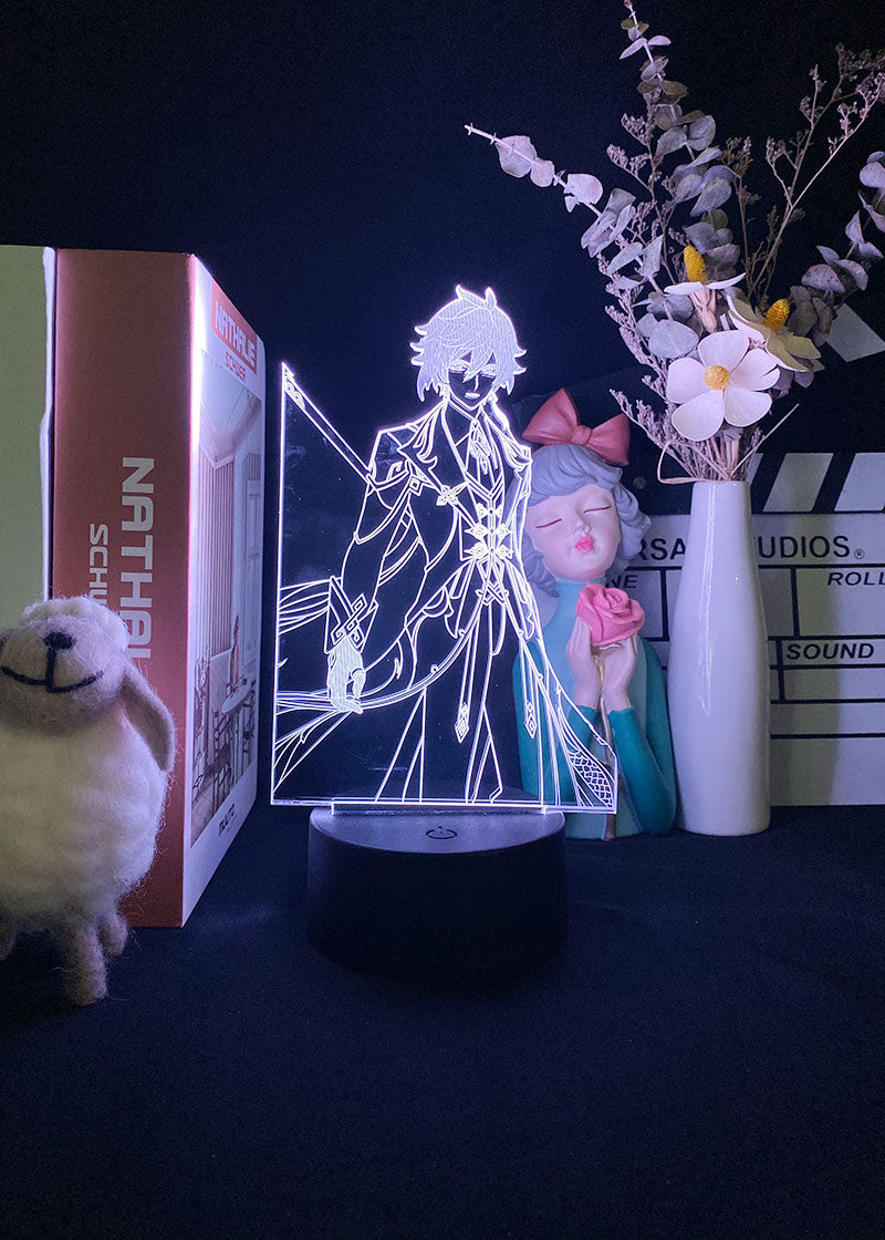 Kids Night Light LED Bedside Illusion Nightlight Zhongli Figure Anime 3D Desk Lamp Genshin Impact App Control Birthday Xmas Gift