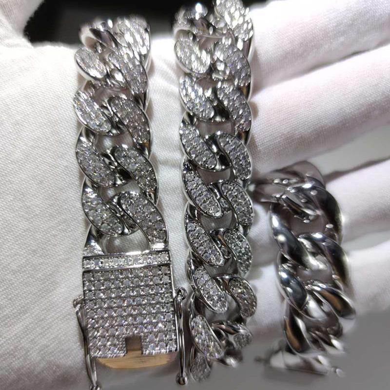 16mm Wide Cubic Zirconia Paved Bling Iced Out Solid Round Cuban Chain Chokers Necklaces For Men Hip Hop Rapper Jewelry Chains