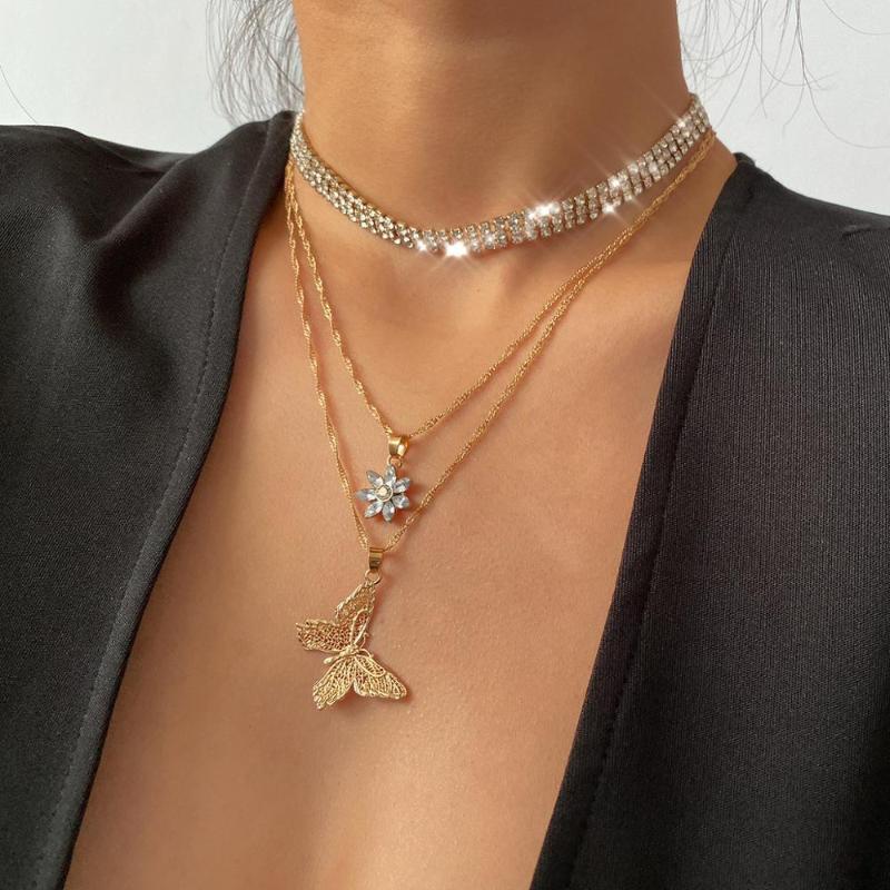 Chain Necklace Women Punk Rock Crystal Butterfly Star Pendant Hip Hop Chokers Emo Grunge Goth Jewelry Chains