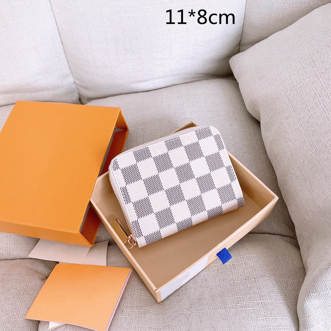 2021 Luxury Women Purses Designers Men&#039;s Short Wallets Fashion Check Card Holders Clutch Bags Printed Flowers Change Bag Zipper L21051303